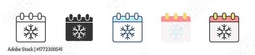 Winter Calendar Icon Set Multiple Style Collection