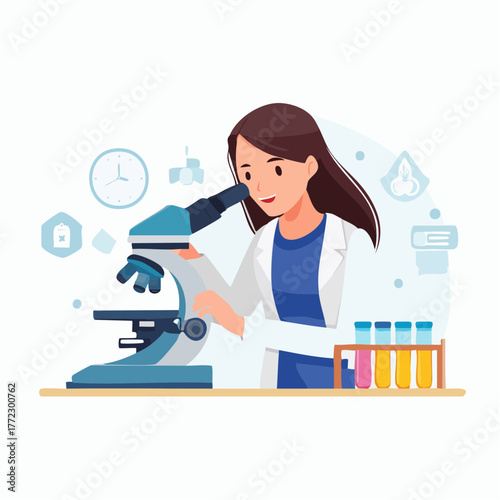 Laboratory Researcher Observing Sample Through Microscope - AI Generated