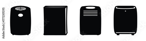 Collection of four modern air purifiers showing different designs and features