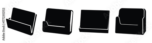 Four sleek black business card holders displayed in a clean professional arrangement