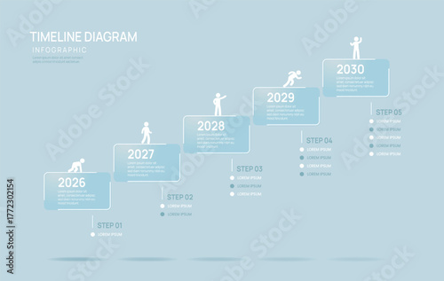 Business infographic timeline year 5 Steps design template. Businessman milestone and strategy presentation. Vector illustration.