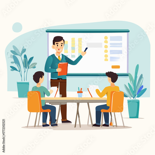 Male Instructor Giving Presentation in Classroom - AI Generated