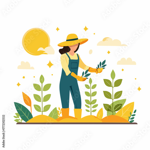 Female Gardener Working on Green Farm - AI Generated