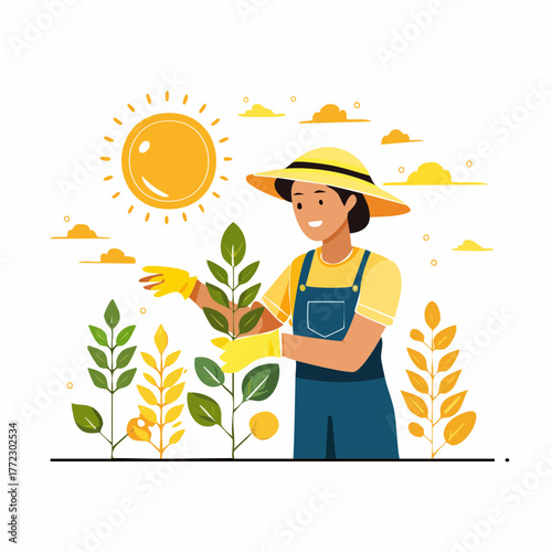 Female Farmer Taking Care of Plants in Garden - AI Generated