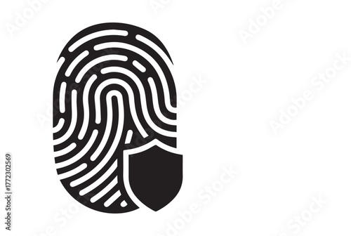  Fingerprint Security Shield Silhouette Icon – Biometric Authentication & Identity Protection