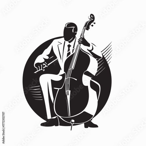 Musician Playing Bass Violin Logo Vector Illustration on white background