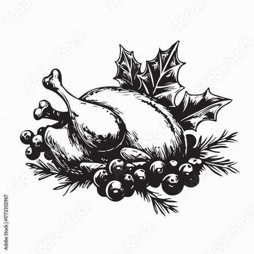 Delicious Roasted Turkey with Spices Vector Illustration on white background