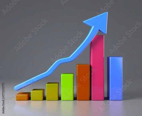 Free Download bar graph with an upward-trending green arrow, which is a common visual representation of business growth, success, and achievement.  - GFXLoad
