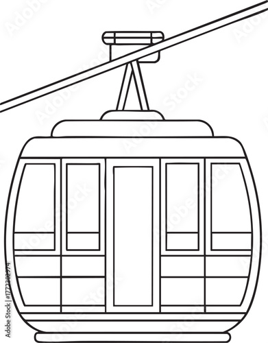 Cable car gondola outline illustration suspended from cable for transportation design