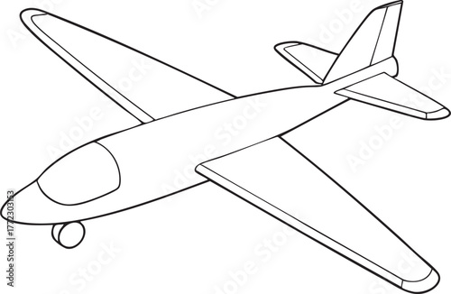 Glider aircraft line drawing illustration representing kids aviation and flight fun