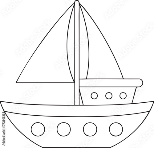 Outlined sailboat silhouette illustration with sails and cabin perfect for nautical design