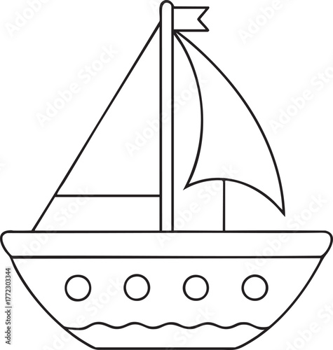 Outlined sailboat illustration for children coloring pages and educational maritime design