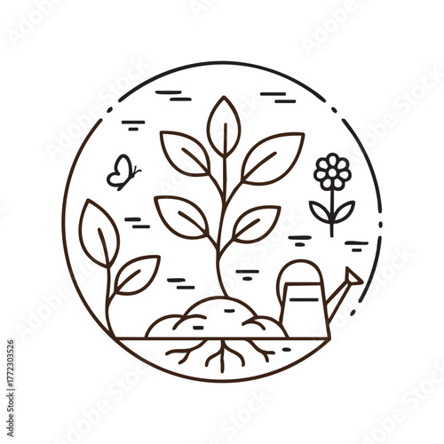 Plant growth illustration circular outline