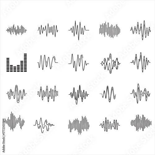Collection of music frequency waves - digital sound and voice signal