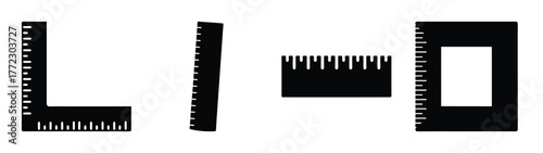 Set of geometric shapes with ruler markings including l shape square and lines