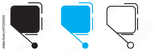 The text discusses digital callouts, footnotes,  tech, box, bar, layout for links and digital information .Set of three modern drone or surveillance camera icons in black, blue, and outline styles. 