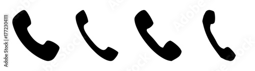 Four black telephone handset icons arranged in a row on a white background, representing communication and connectivity