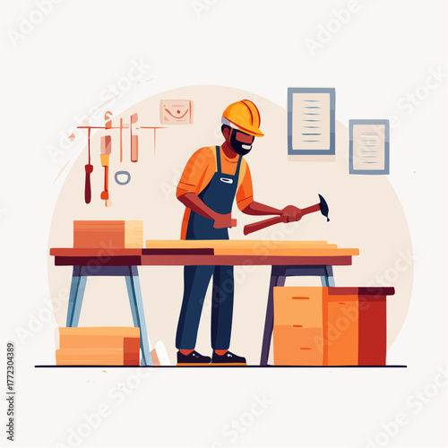 Male Carpenter Making Furniture in Workshop - AI Generated