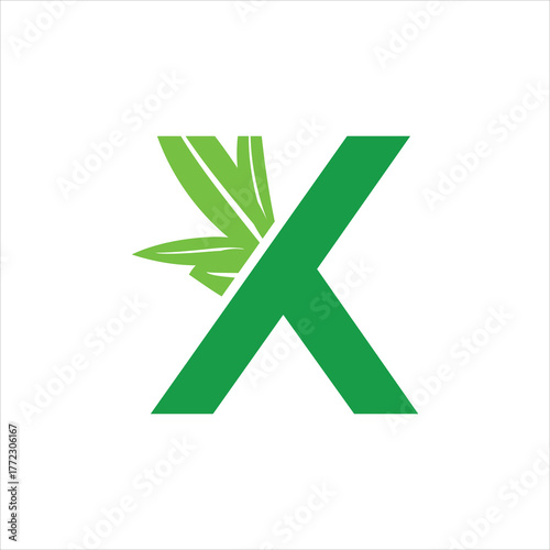 Green Letter X Logo with Integrated Leaves for Nature-Inspired Branding | Modern Minimalist Monogram Icon | Eco Branding Emblem