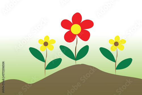 a cartoon flower growing out of a hill