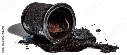 Black paint spilled from an overturned can.
