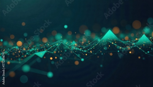 Abstract Ledger Flow An abstract visualization of financial data flow, using smooth, interconnected geometric shapes in shades of blue, green, and gold, with subtle gradients and a soft, luminous glow