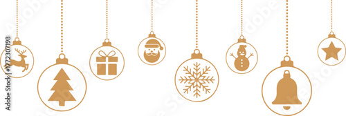 Christmas baubles border design festive holiday ornaments vector