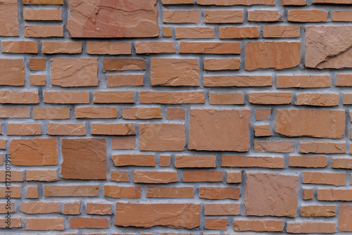 不揃いの茶色いレンガの壁、背景素材