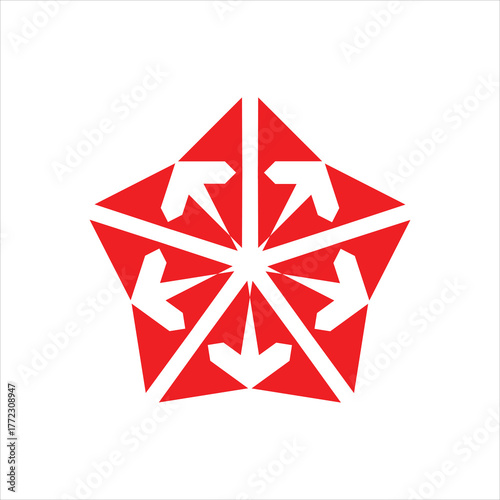 Red Pentagonal Convergence Symbol Logo | Abstract Geometric Unity Icon | Centralized Focus and Connection Emblem