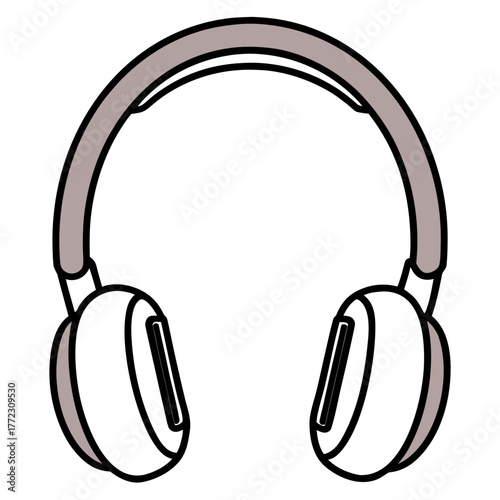 Simple line art graphic of modern over ear headphones in a silhouette style isolated on white background