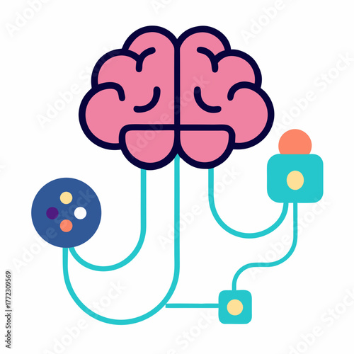 Abstract brain network connection technology concept silhouette isolated on white background
