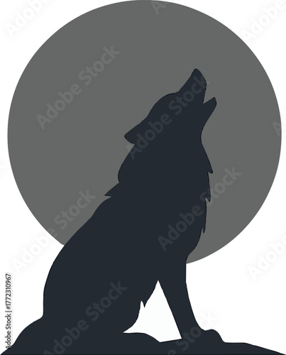 black and white wolf silhouette howling at the moon