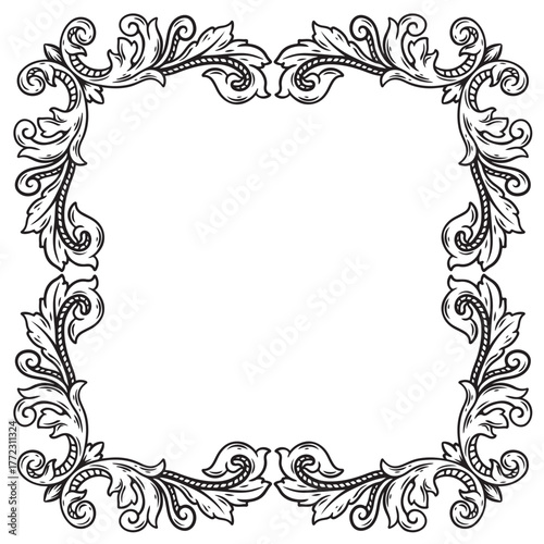 illustrartion art hand drawn black and white rectangle engraving frame fort text design