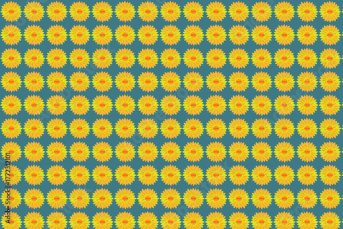 a yellow and blue pattern with flowers