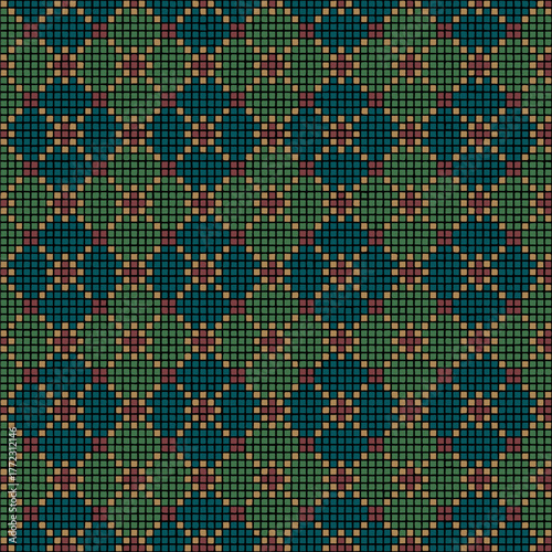vector seamless pattern for embroidery. hand drawn blue, brown, green, maroon squares. repetitive background. modern decorative art. geometric fabric swatch. textile design template. home decor