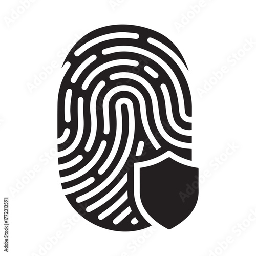 Fingerprint Security Shield Silhouette Icon – Biometric Authentication & Identity Protection