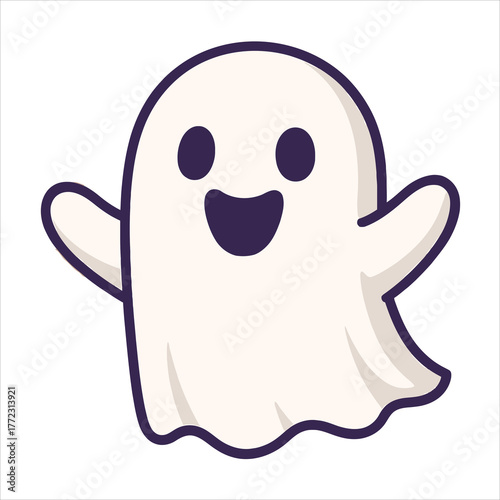 Cheerful Cartoon Ghost with Rounded Features and Playful Expression.