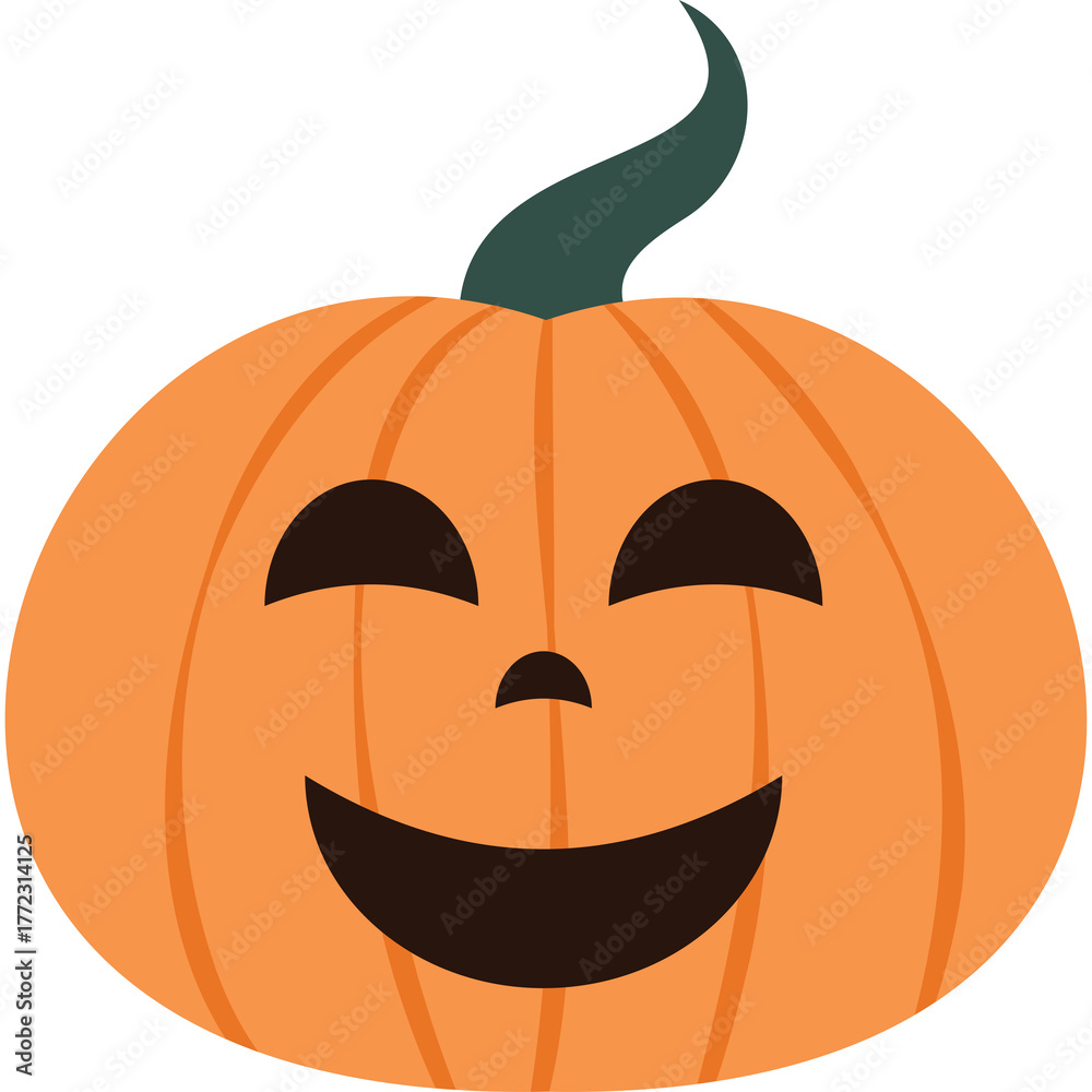 Naklejka premium A Cheerful Orange Halloween Pumpkin with a Carved Smiling Face and Green Stem on a Transparent Background Perfect for Festive Decorations