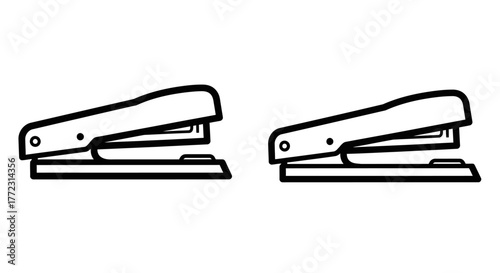 Simple black and white illustration of two office staplers side by side