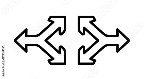 Black and white illustration showing two arrow symbols facing opposite directions