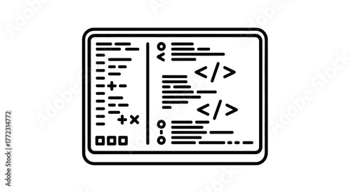 Simple programming code interface icon inside a rectangular frame outline