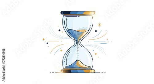 Abstract hourglass with flowing sand and sparkling stars, representing the passage of time and cosmic events
