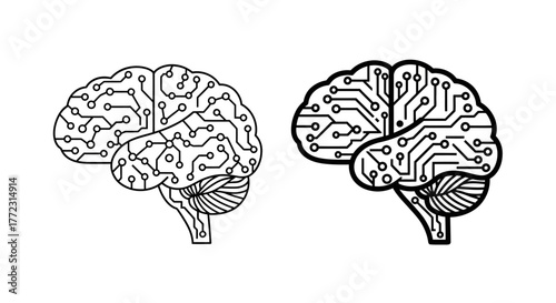 Digital brain illustrations featuring circuit patterns showcasing technological advancements