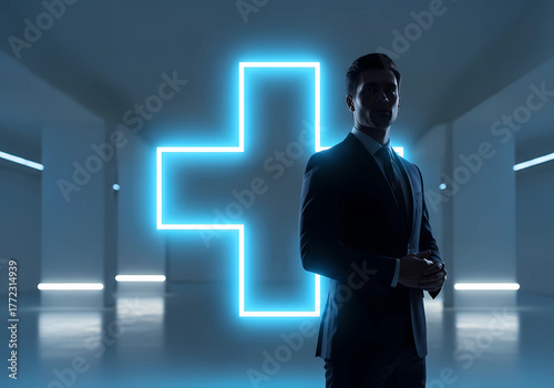 Silhouette of Man with Medical Cross Symbol