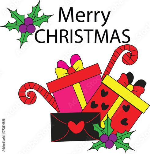 Christmas Gift Bags and Holly | Festive Decoration Vector