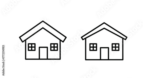 Simple black and white illustration of two identical houses side by side
