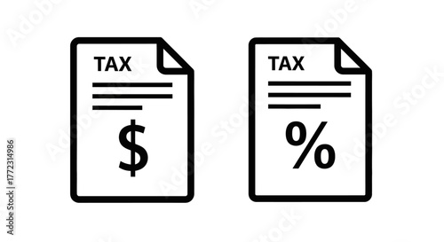 Two tax documents displayed with dollar sign and percentage symbols