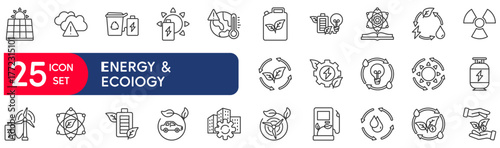 Green energy set of web icons in line style. vector illustration concept relate to eco, energy, ecology, green, power, electric, environmental