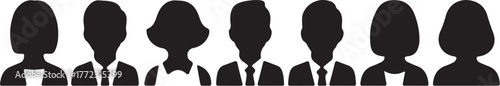 Seven Business Person Silhouettes with Ties and Collars on White Background people women on transparent background