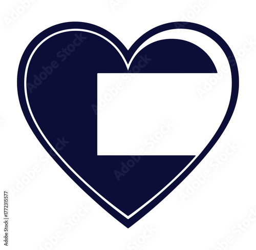 Abstract heart design with a white rectangle shape in a dark blue color scheme